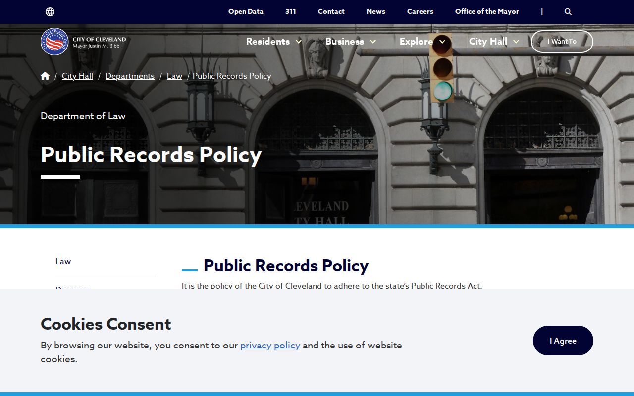 Cleveland residents directory City public-records policy page