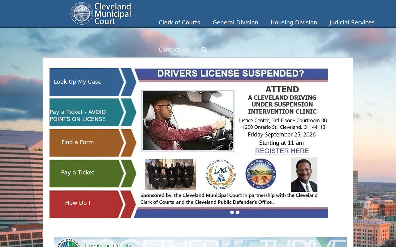 Cleveland residents directory Municipal Court access screen