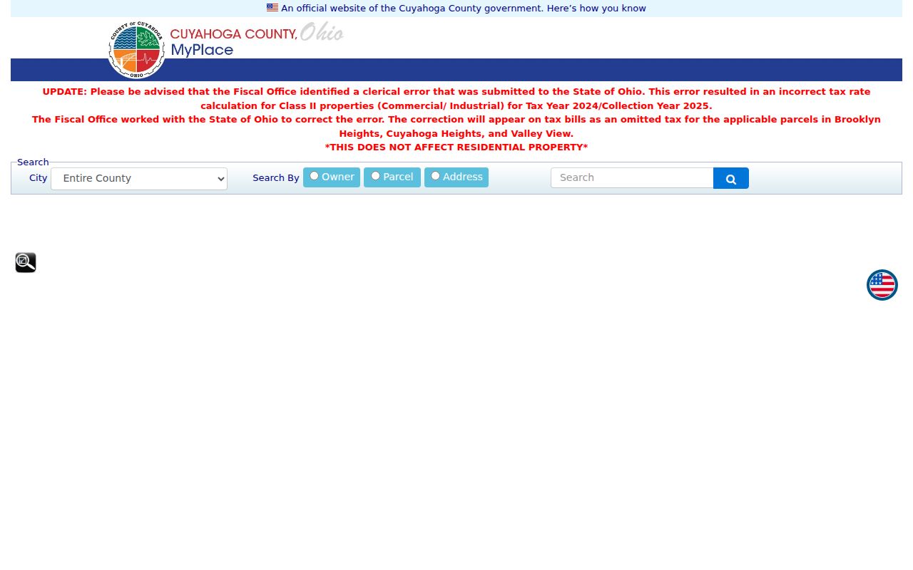 Cleveland residents directory MyPlace property-search screen