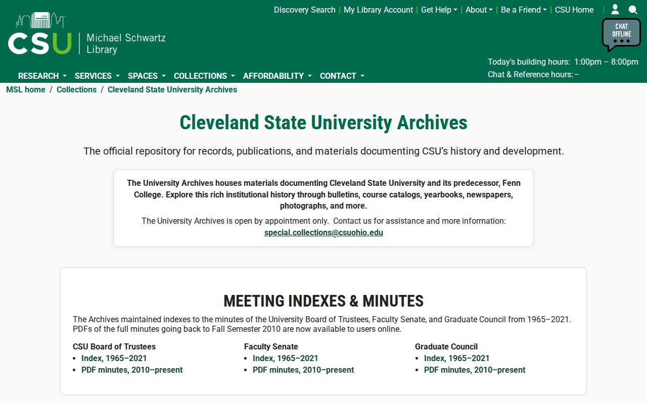Cleveland previous residents research through Cleveland State University Archives