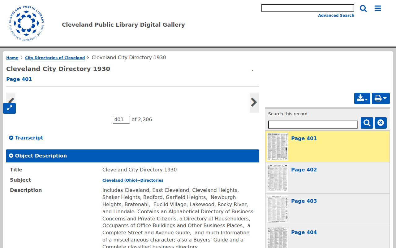 Cleveland previous residents research in a historical city directory volume
