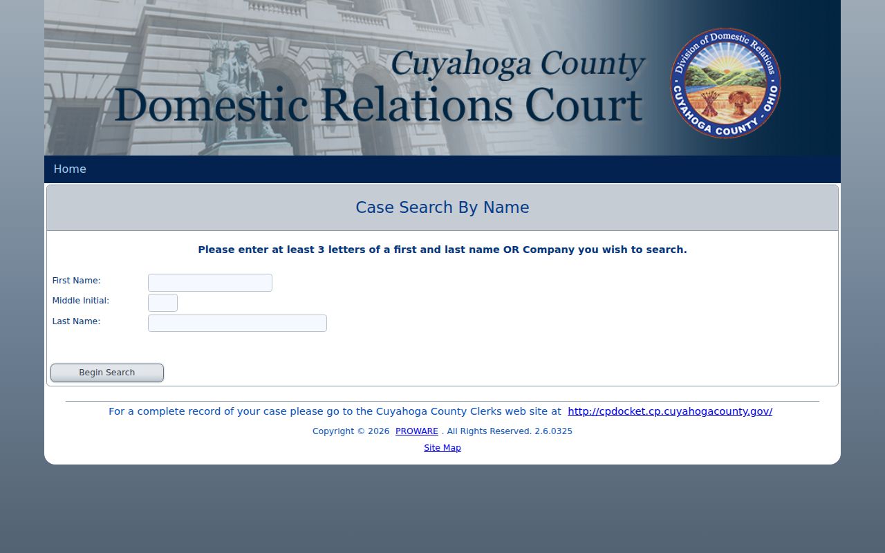 Cleveland resident lookup Domestic Relations name calendar