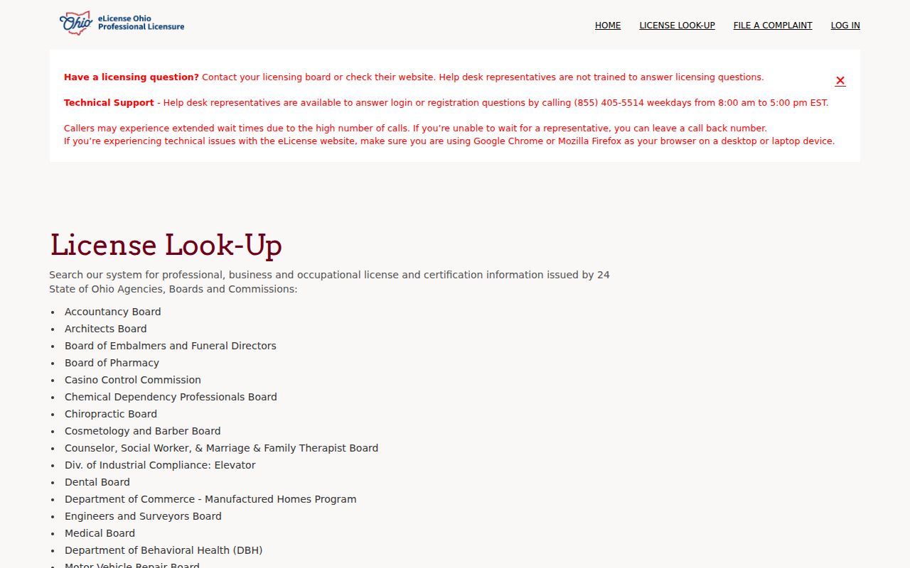 Cleveland resident lookup Ohio eLicense verification search