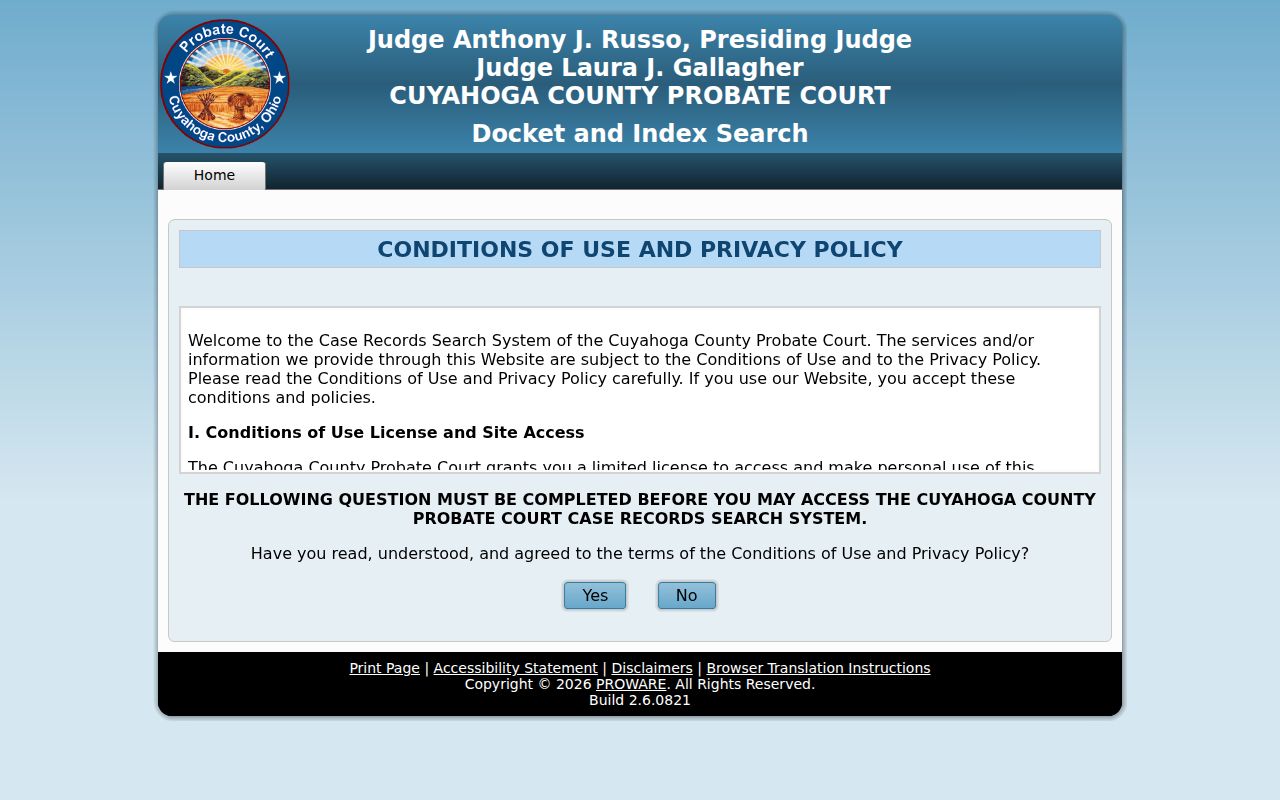 Cleveland resident lookup Cuyahoga Probate party search