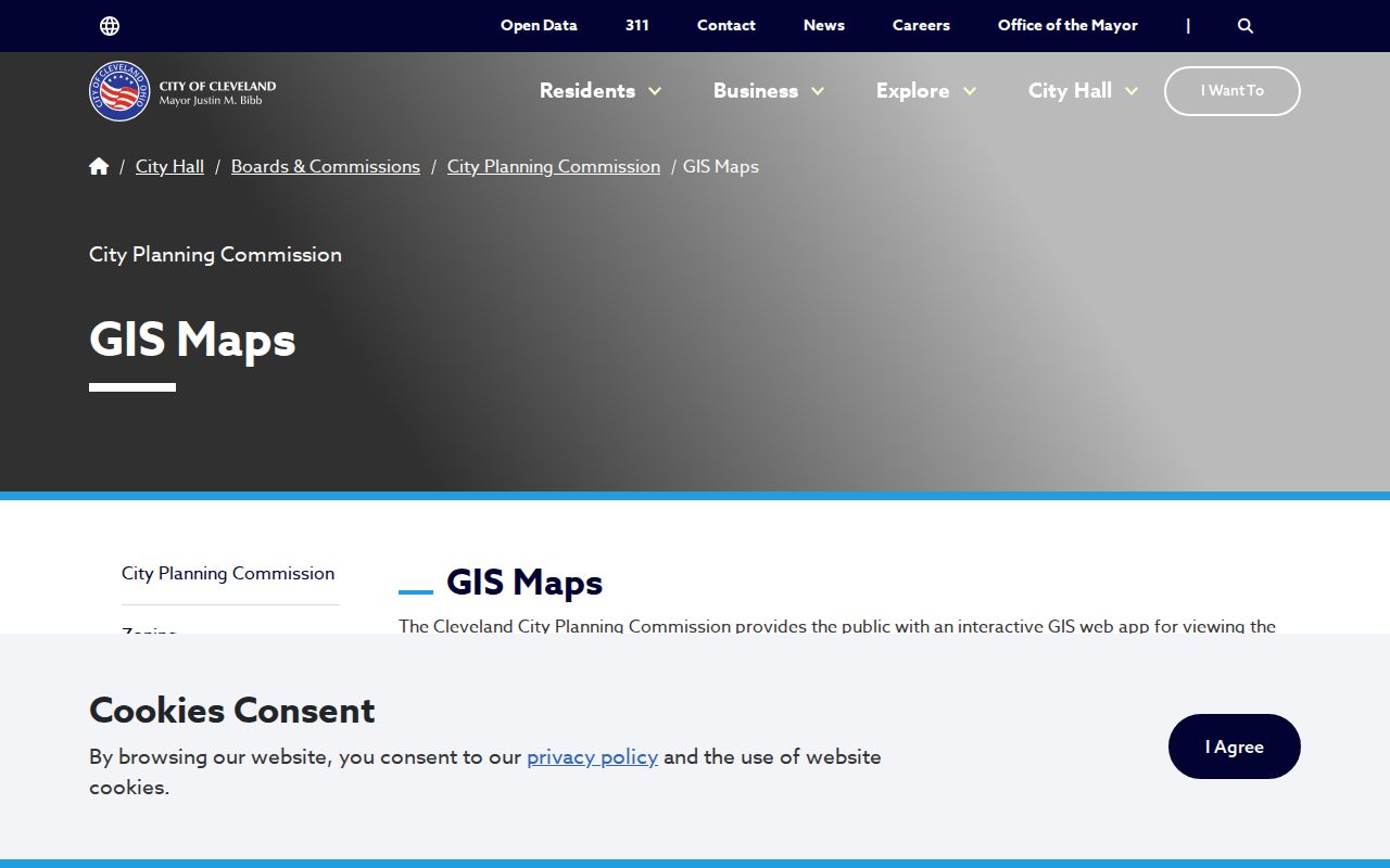 Cleveland street directory planning map interface
