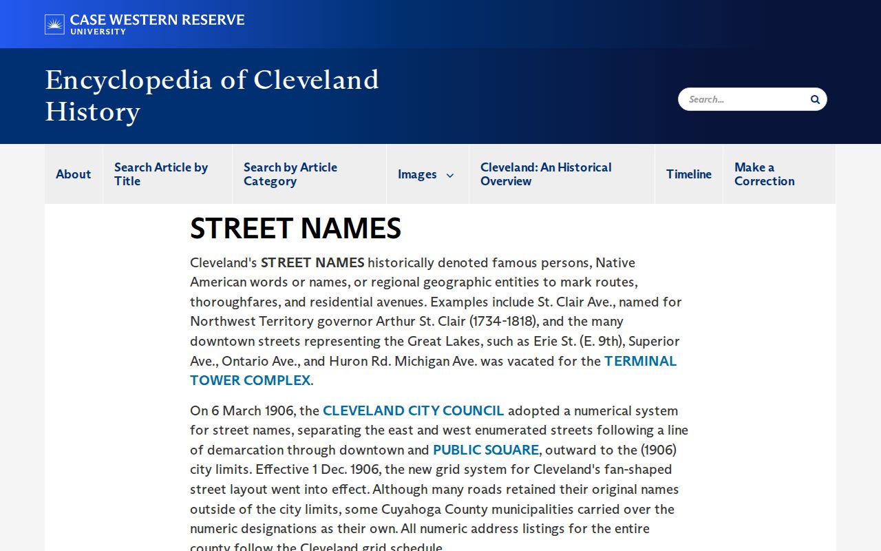 Cleveland street directory street-names history reference