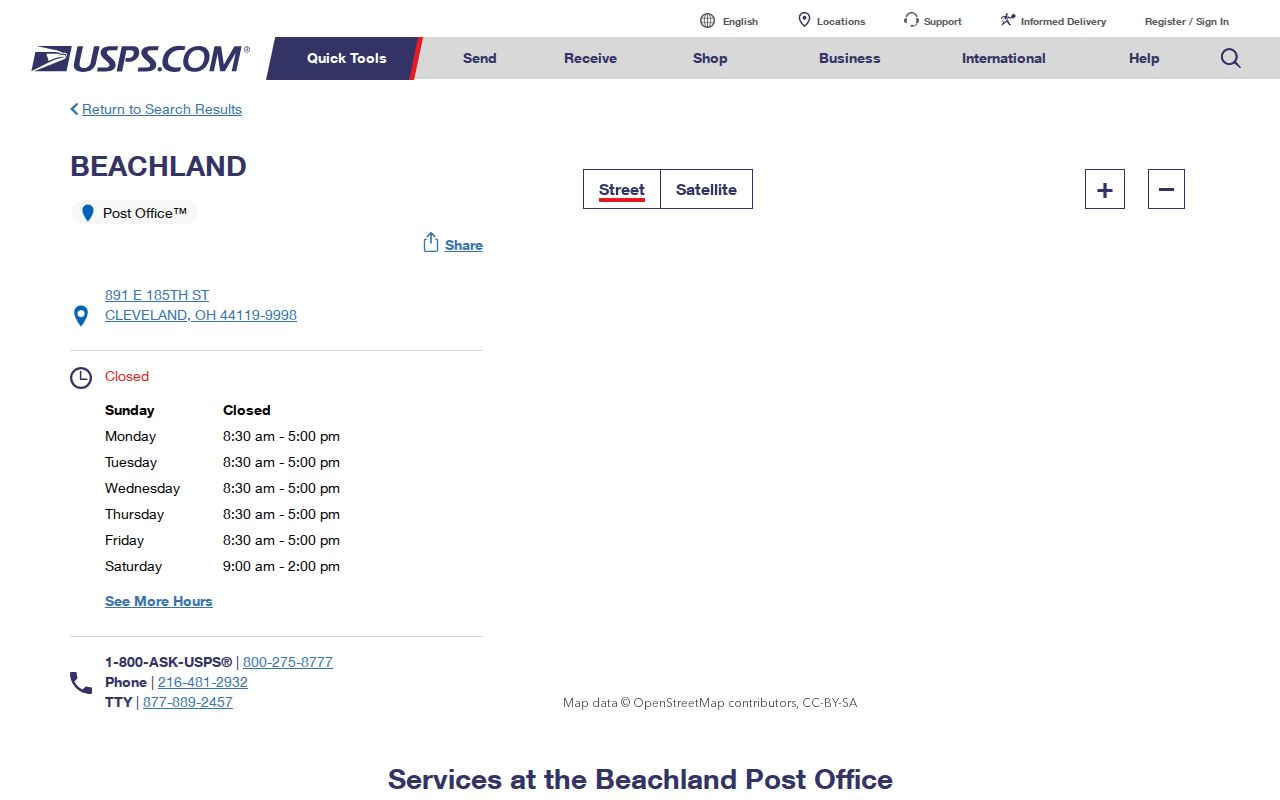 Cleveland ZIP code directory USPS Beachland Station details
